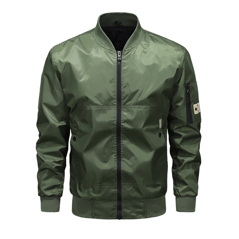 Men's Lightweight Nylon Bomber Jacket with Arm Pocket, Stand Collar and Ribbed Cuffs Fashion Glam