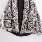 Women's quilted kimono jacket with graphic ethnic print and waist belt Fashion Glam