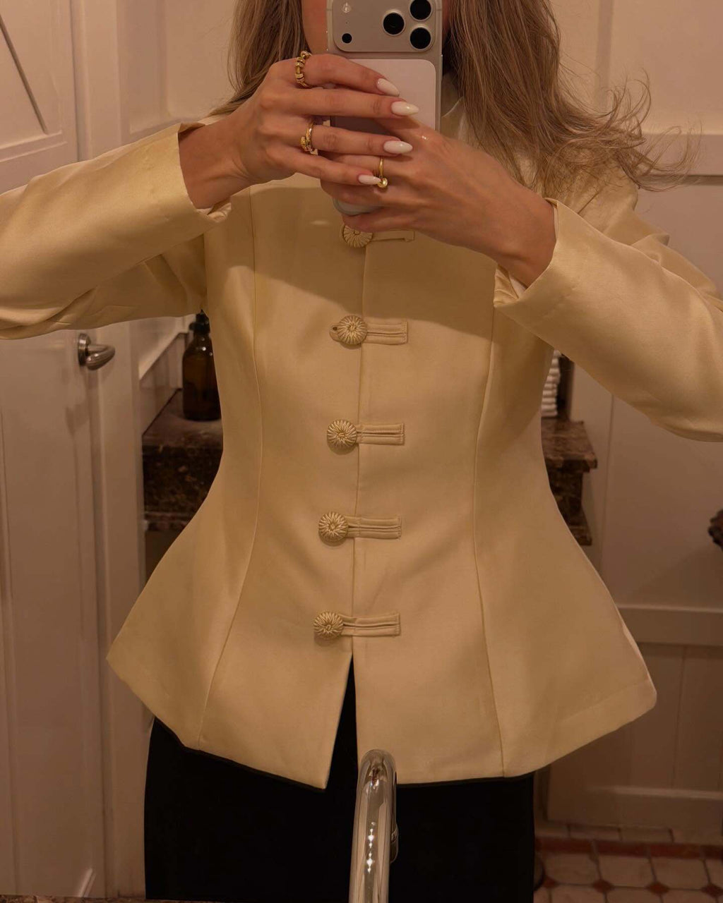 Women's tailored blazer with cord buttons, bell hem and Viennese seams Fashion Glam