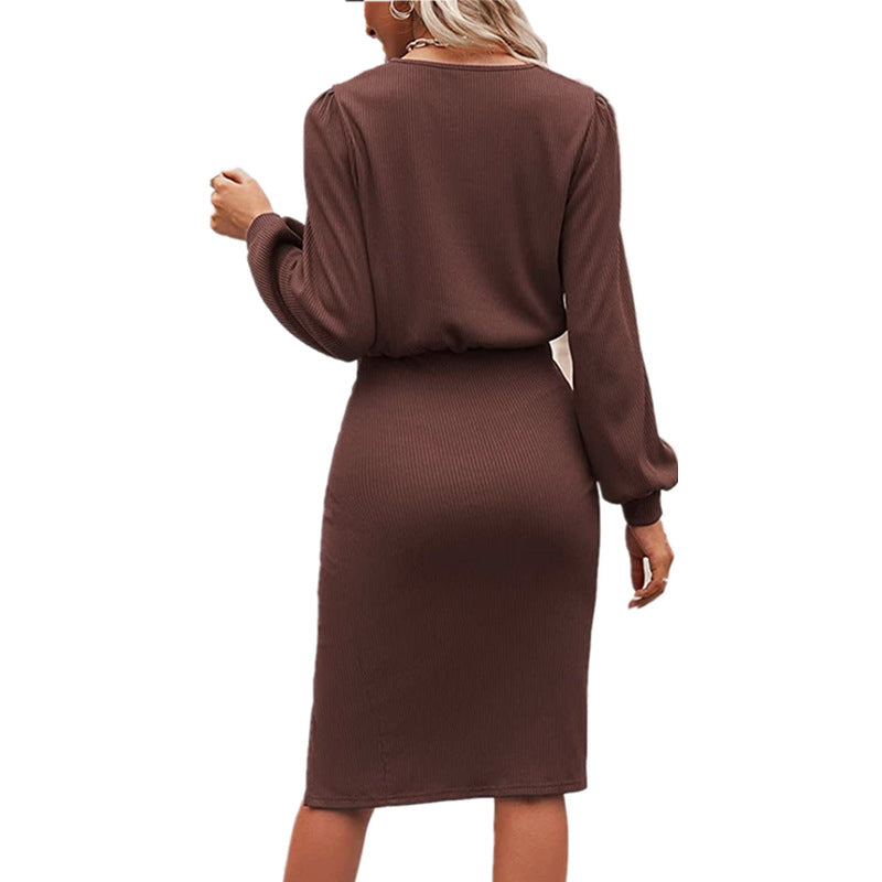 Women's midi dress with fitted wrap effect, long sleeves and high slit Fashion Glam