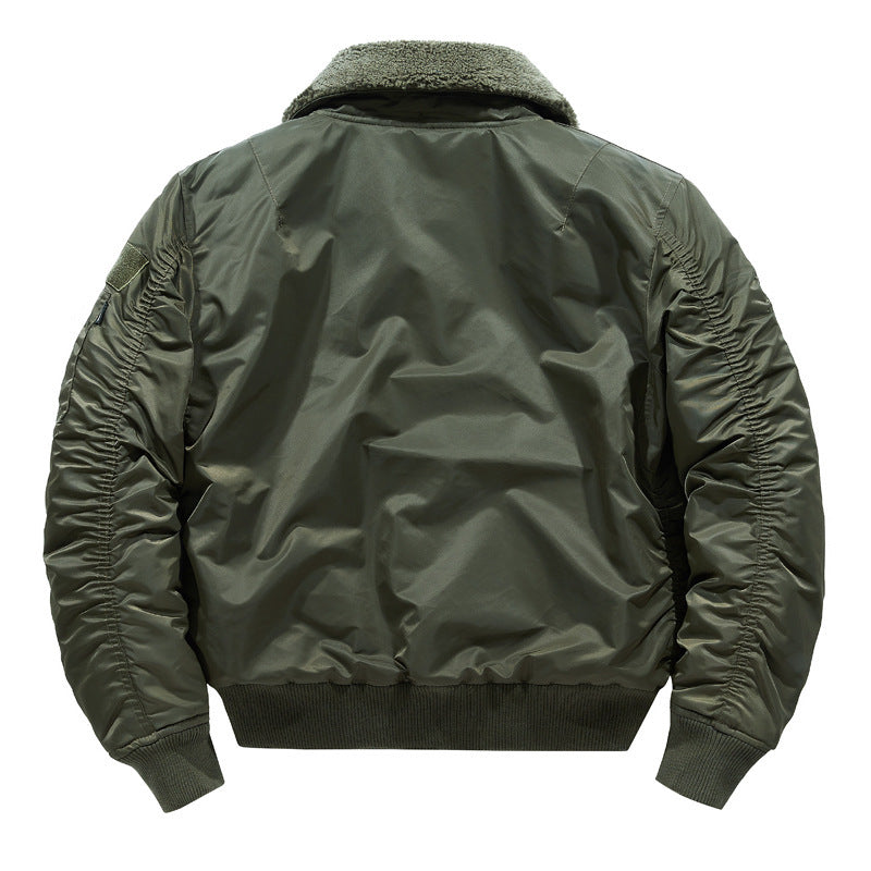 Men's pilot bomber jacket with teddy collar, multiple pockets, and windproof nylon shell Fashion Glam