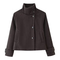 Women short boxy wool jacket with stand-up collar and cuffs Fashion Glam