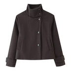 Women short boxy wool jacket with stand-up collar and cuffs Fashion Glam
