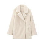 Women's Oversize Teddy Coat made of Faux Fur with Notched Collar and Boxy Silhouette Fashion Glam