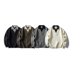 Men's pullover with polo half-button placket, oversized ribbed knit and V-neck detail Fashion Glam