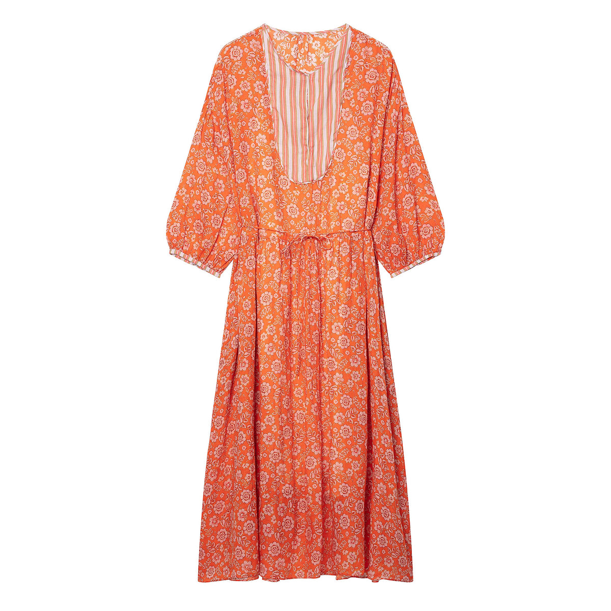Women's maxi dress with floral print, deep round neckline and drawstring waist Fashion Glam