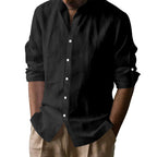 Men's Elegant Linen Shirt with Stand Collar and Button Details Fashion Glam