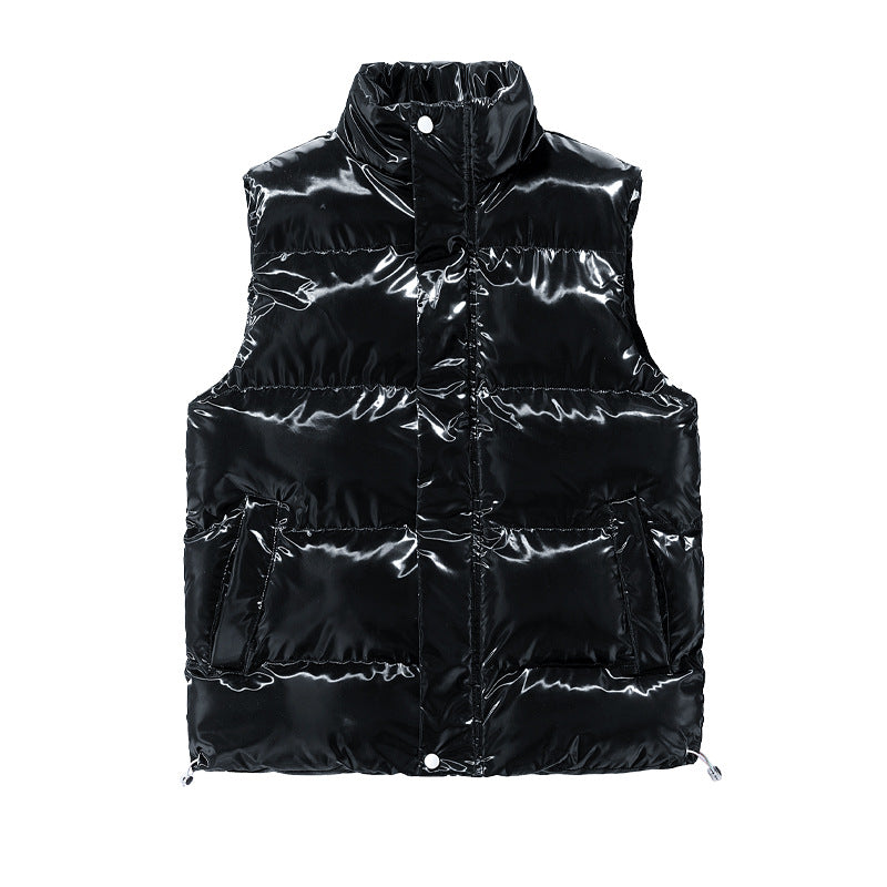 Men's Shiny Quilted Stand Collar Vest with Thermal Filling Fashion Glam
