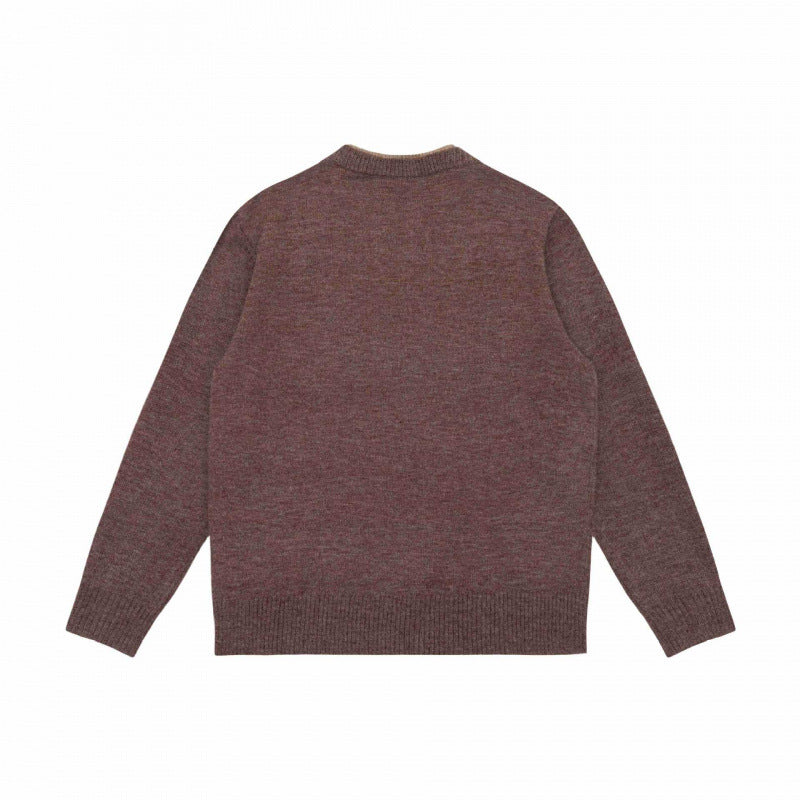 Unisex Mélange-knit sweater with half-neck V-slit and contrasted inner waistband Fashion Glam