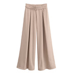 Women’s Palazzo Trousers with Pleats, Extra Wide Leg and Fine Tie Belt Fashion Glam