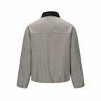 Men's short jacket in herringbone wool blend with leather collar and concealed closure Fashion Glam