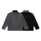 Unisex Henley fleece pullover with short button closure, stand-up collar and boxy cut Fashion Glam