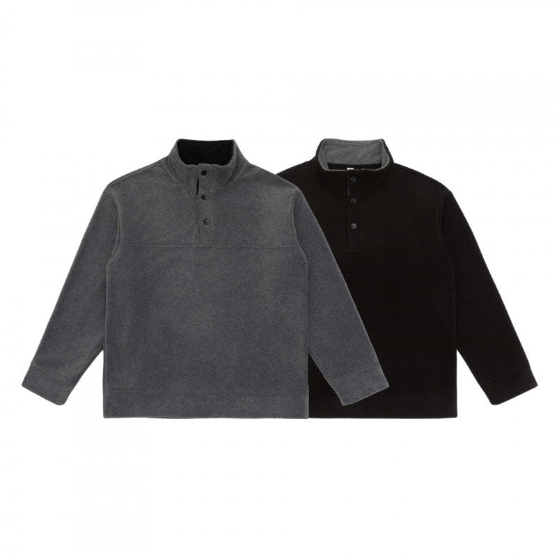Unisex Henley fleece pullover with short button closure, stand-up collar and boxy cut Fashion Glam