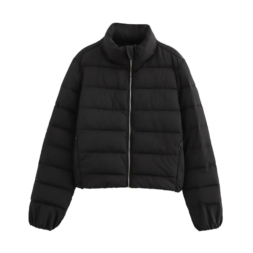 Ladies short quilted down look quilted jacket with stand-up collar and elastic cuffs Fashion Glam
