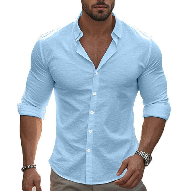 Men's fitted stretch shirt with stand-up collar, slim fit and rolled-up sleeves Fashion Glam
