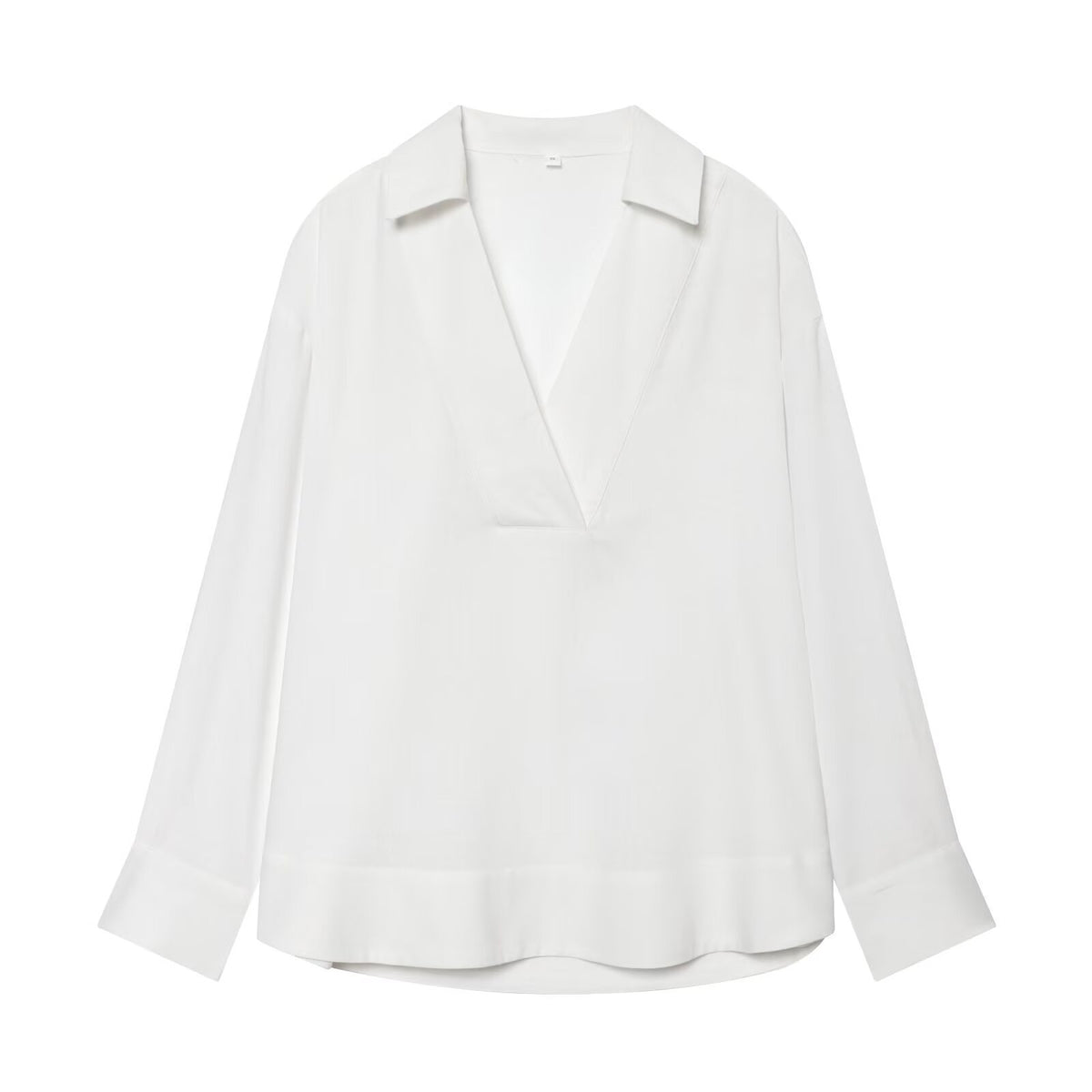 Women's loose linen look tunic with deep V-neck and shirt collar Fashion Glam