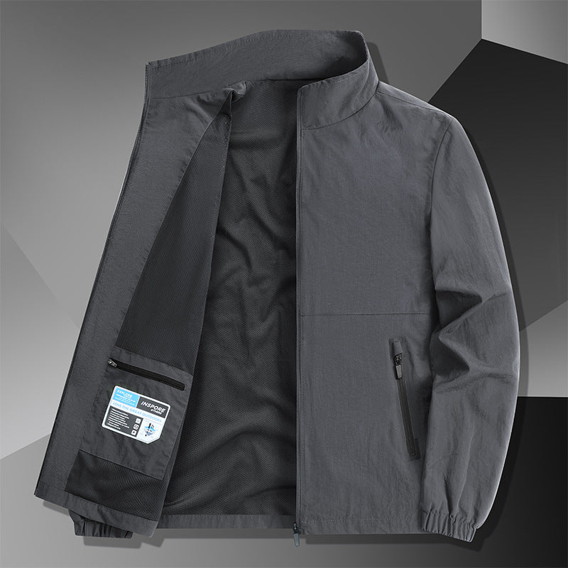 Men's Lightweight Cotton Blend Transitional Jacket with Stand-Up Collar and Concealed Zipper Fashion Glam