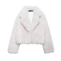 Ladies Short Boxy Plush Jacket in Shaggy Look with Dropped Lapel Fashion Glam