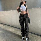 Women wide cargo pants in baggy style with multifunctional pockets and adjustable hem Fashion Glam