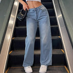 Women's wide baggy jeans in vintage wash look with low rise Fashion Glam
