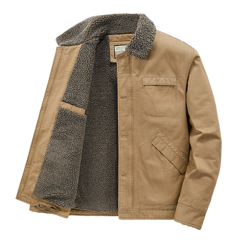 Men's insulated canvas work jacket with sherpa lining and shirt collar Fashion Glam