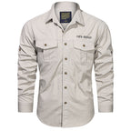 Men's Long Sleeve Utility Canvas Shirt with Chest Pockets and OFF-ROAD Print Fashion Glam