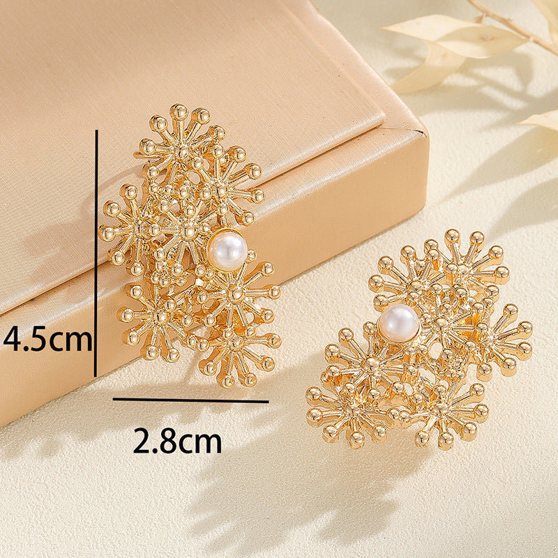 Women’s ear clips with elaborate flower design and pearl accent Fashion Glam