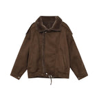 Women's Oversized Aviator Jacket with Teddy Lining, Stand Collar and Waist Belt Fashion Glam