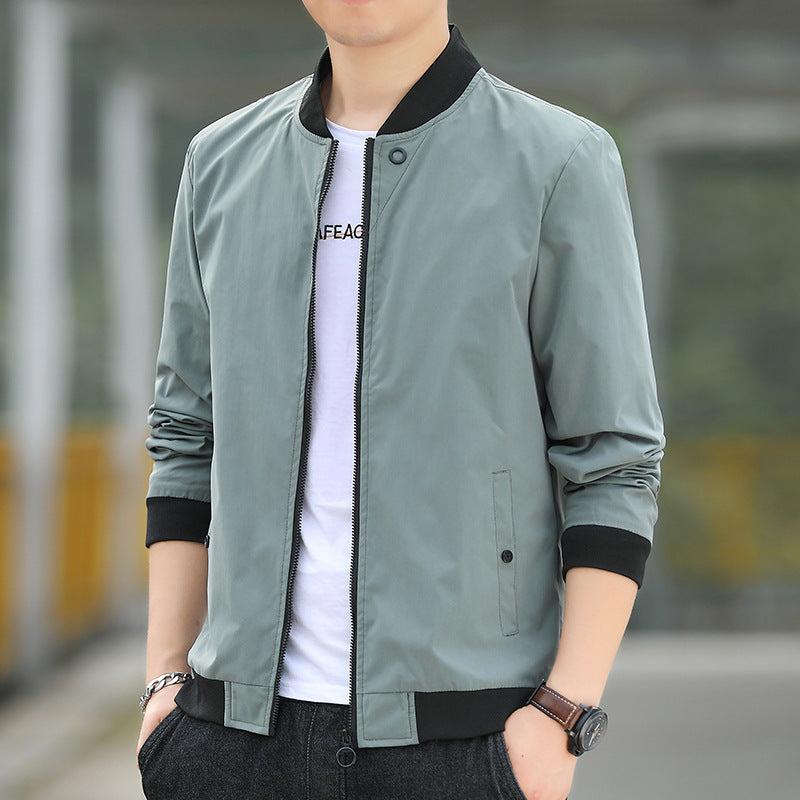 Men's Minimalist Nylon Bomber with Concealed Two-Way Zipper and Ribbed Collar Fashion Glam