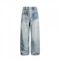 Women's Wide High-Waist Denim Pants with Curved Front Pockets Fashion Glam