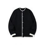 Unisex fine knit cardigan with cable pattern, round neck and contrast trim Fashion Glam