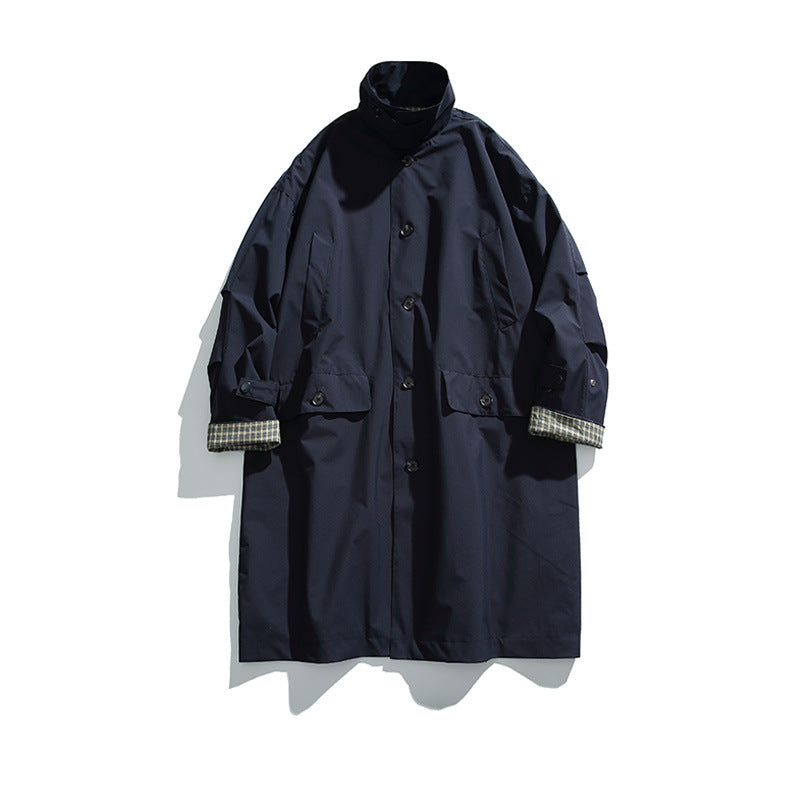 Men's oversized waterproof trench coat with stand collar and checked lining Fashion Glam