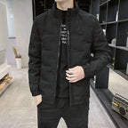 Men's Stand Collar Quilted Jacket with Geometric Quilting and Elastic Cuffs Fashion Glam