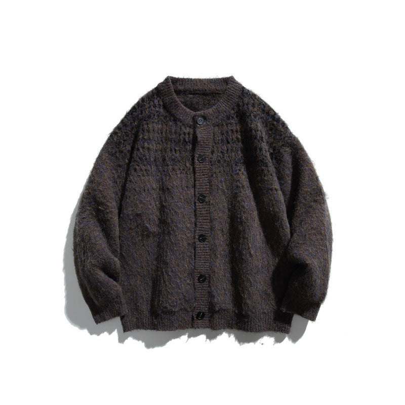 Women Chunky Knit Oversized Cardigan with Mohair Look and Round Neckline Fashion Glam