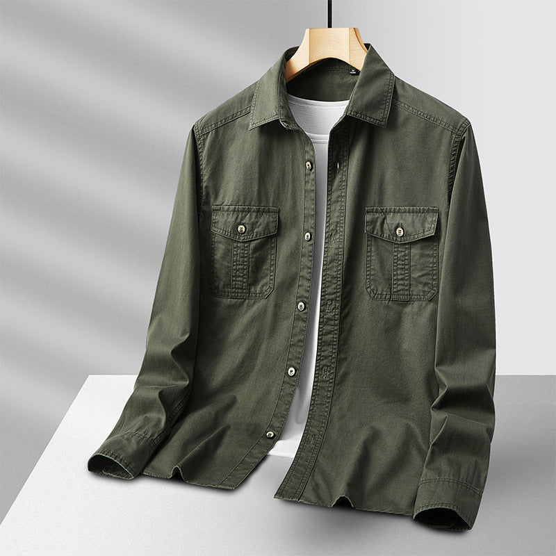 Men's Lightweight Cotton Utility Shirt Jacket with Flap Pockets and Full Button Placket Fashion Glam