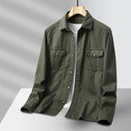 Men's Lightweight Cotton Utility Shirt Jacket with Flap Pockets and Full Button Placket Fashion Glam