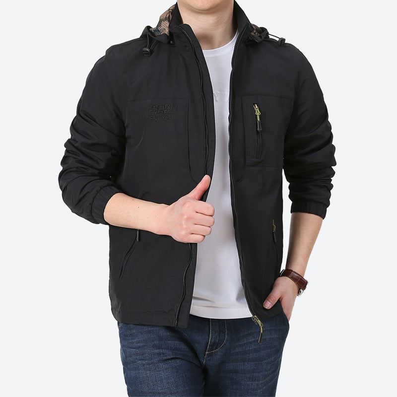 Men's Windproof Microfiber Utility Jacket with Hood and Multiple Zipper Pockets Fashion Glam