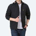 Men's Windproof Microfiber Utility Jacket with Hood and Multiple Zipper Pockets Fashion Glam