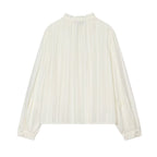 Women's Pleated Chiffon Blouse with Ruffled Collar and Tie Band Fashion Glam