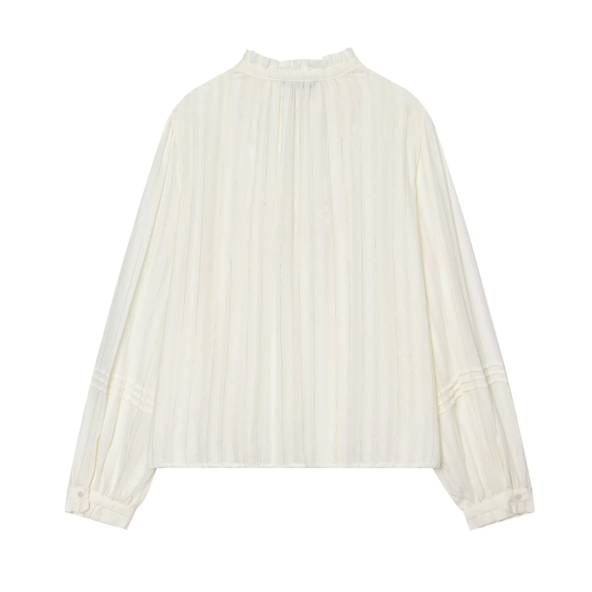 Women's Pleated Chiffon Blouse with Ruffled Collar and Tie Band Fashion Glam