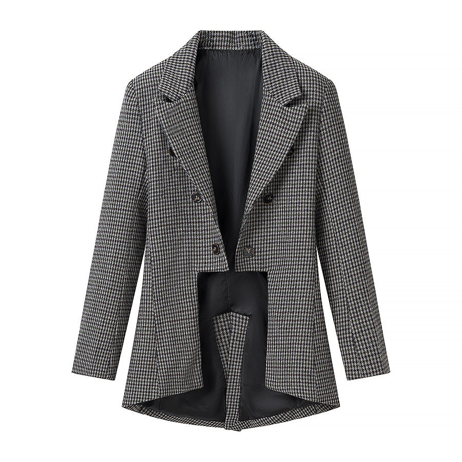 Ladies Tailored Houndstooth Blazer with Cutaway Hem Fashion Glam