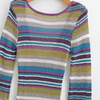 Women's Fitted Fine Knit Midi Dress with Striped Pattern and Round Neckline Fashion Glam