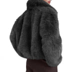 Women Short Boxy Faux Fur Pilot Jacket with Dense High Pile and Wide Lapel Fashion Glam