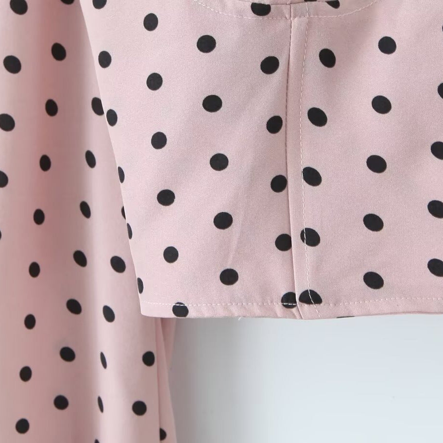 Ladies Polka Dot Bustier Crop Top with Puff Sleeves and Square Neckline Fashion Glam