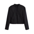 Women short fitted jacket with stand-up collar and decorative loop tape Fashion Glam