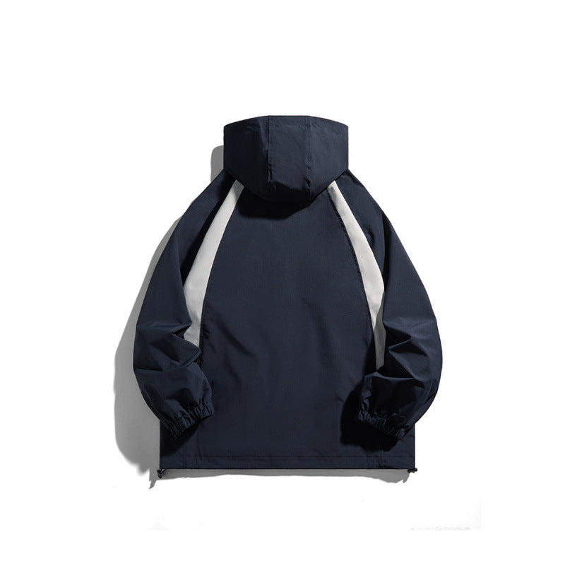 [Unisex Lightweight windproof hooded jacket in sporty utility style with contrast piping and drawstring hem Fashion Glam]