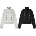 Unisex Sweat Jacket in Military Look with Double Button Placket Fashion Glam
