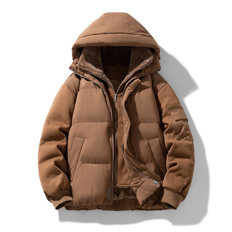 Men's padded hooded jacket with teddy lining and contrasting softshell sleeves Fashion Glam