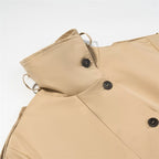 Women's Short Trench Coat with Stand Collar, Waist Belt and Contrast Cuffs Fashion Glam