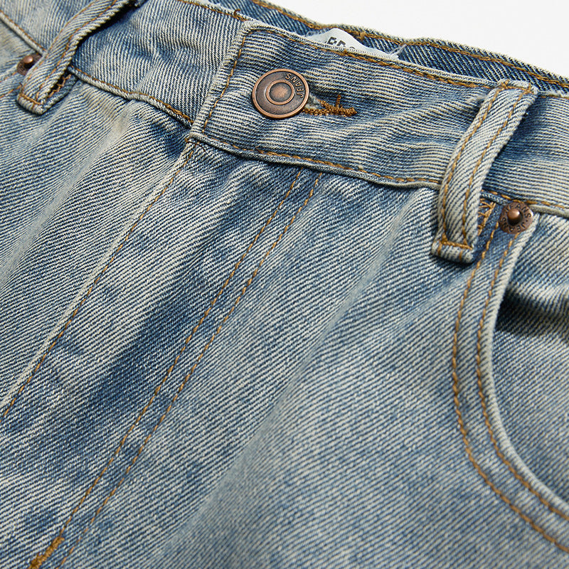 Men's Wide Cropped Baggy Jeans with High Waist and Vintage Wash Fashion Glam